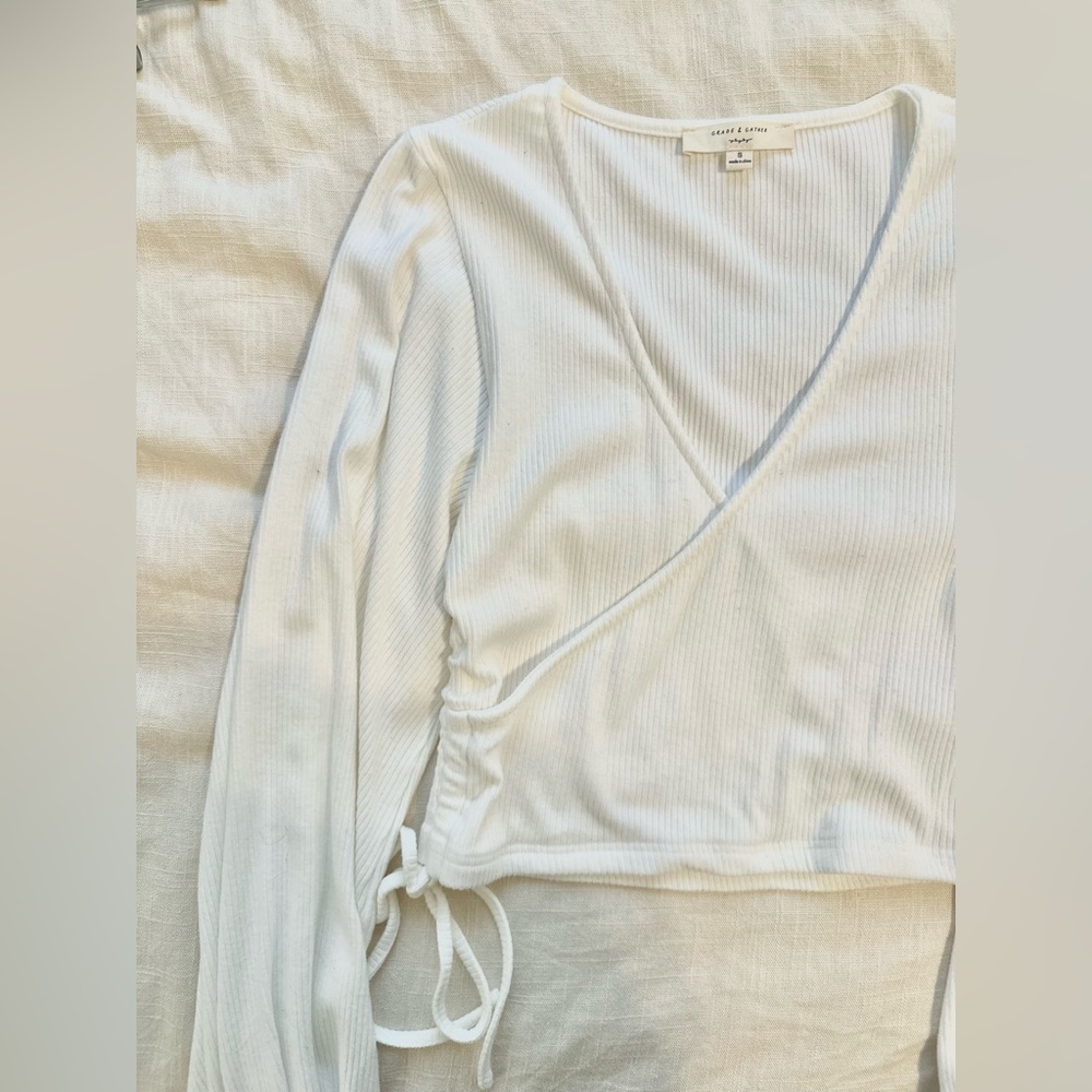 Small White Crop Long Sleeve Women’s Shirt